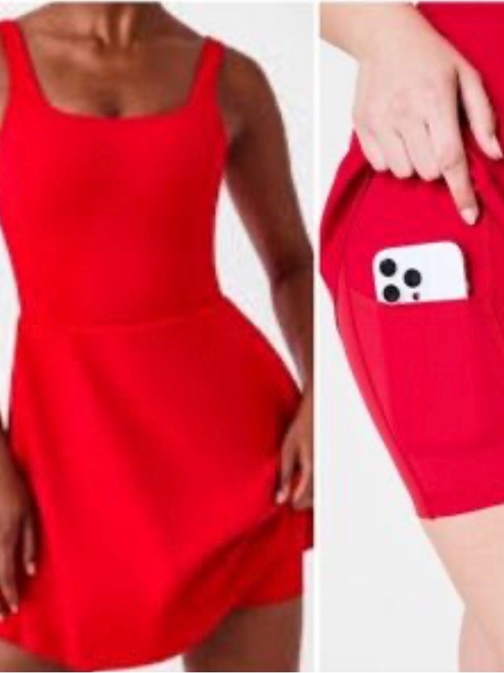 SPANX Red Square-Neck Pocket Skater Mini Dress